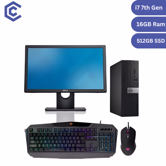 Certified Pre-Owned Dell OptiPlex 7050 SFF – Intel Core i7 7th Gen, 16GB RAM, 512GB SSD + 19″ LCD