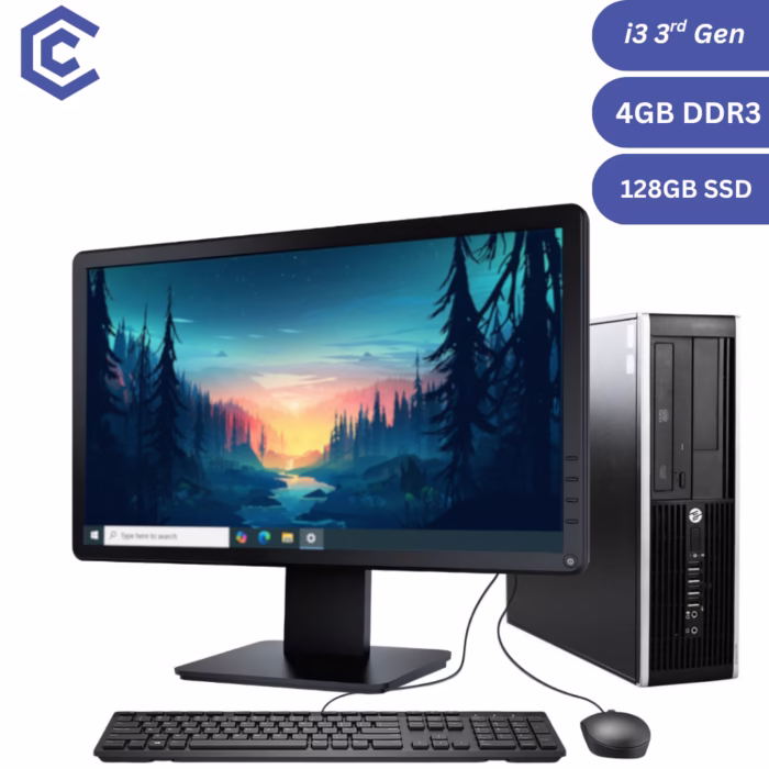 Certified Pre-Owned HP Compaq 8200 Elite SFF Full Set – Intel Core i3-2nd Gen 4 GB RAM 128 GB SSD 19″ Monitor