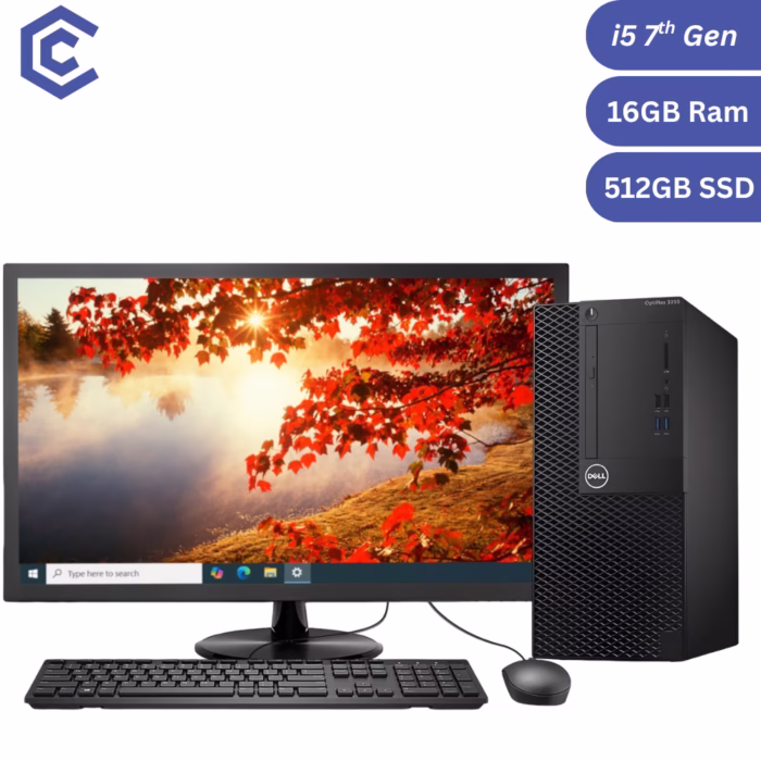 Certified Pre-Owned Dell OptiPlex 3050 – Intel Core i5 7th Gen 16GB RAM 512GB SSD 22″ Monitor Fullset