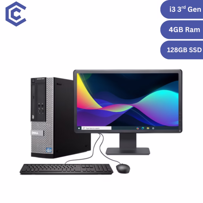 Certified Pre-Owned Dell OptiPlex 3010 SFF + 19″ Monitor – Intel Core i3 3rd Gen – 4GB RAM – 128GB SSD – Full Set