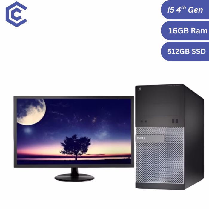 Certified Pre-Owned Dell OptiPlex 7020 MT + 19″ Monitor – Intel Core i5 4th Gen – 16GB RAM – 512GB SSD