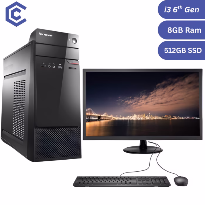 Certified Pre-Owned Lenovo S510 MT + 22″ Monitor – Intel Core i3 6th Gen – 8GB RAM – 512GB SSD – Full Set