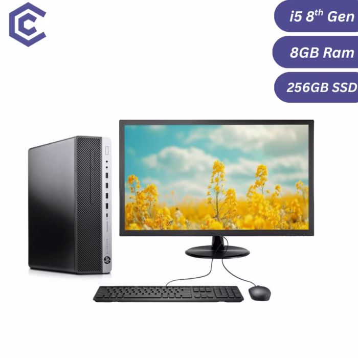 Certified Pre-Owned HP EliteDesk 800 G4 SFF – Intel Core i5 8th Gen 8GB RAM 256GB SSD 22" Monitor Fullset