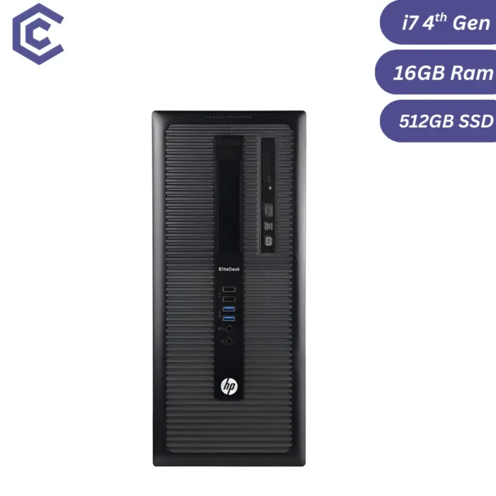 Certified Pre-Owned HP EliteDesk 800 G1 Tower – Intel Core i7 4th Gen 16GB RAM 512GB SSD